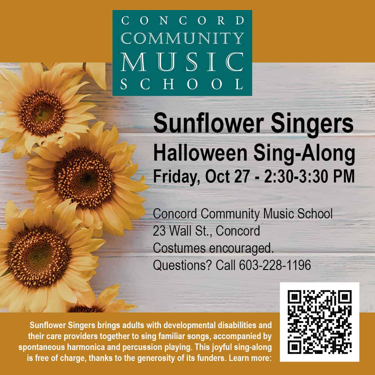 Sunflower Singers Halloween SingAlong Concord Community Music School